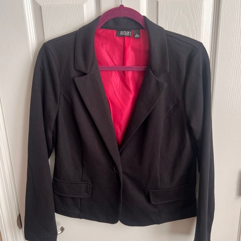 Ana A New Approach Black Petite Blazer Jacket Bright Pink Lined Large